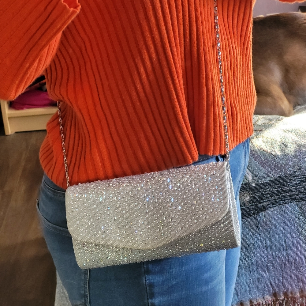 Sparkly Rhinestone Silver Clutch